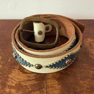 Genuine HTC Hollywood Trading Company Leather Cream Belt Size 32